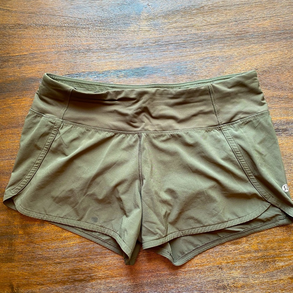 Lululemon speed up short, size 8, olive green